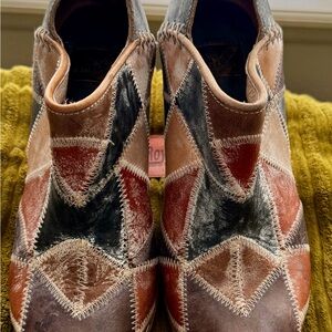 Freebird by Steven Patchwork Suede Ankle Boots in Brown, Black & Red